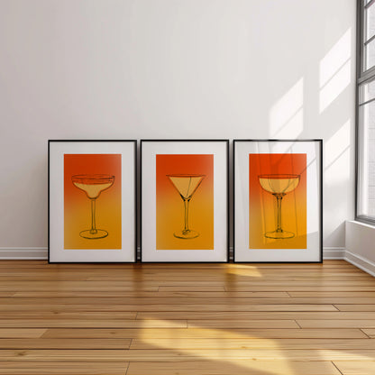 Sophisticated Sips: Bold Glassware Wall Prints, Set of 3, D041