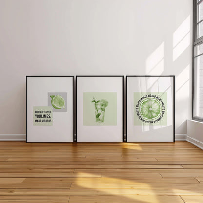 Lime Love: Modern Mojito Wall Art Collection, Set of 3, D045