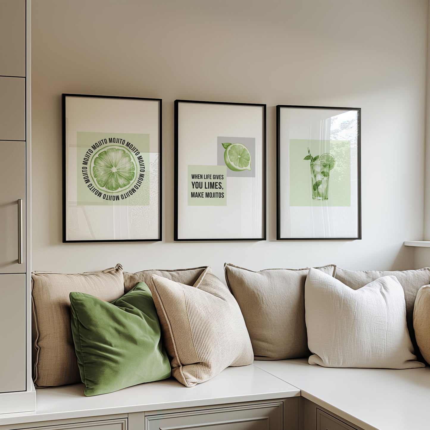 Lime Love: Modern Mojito Wall Art Collection, Set of 3, D045