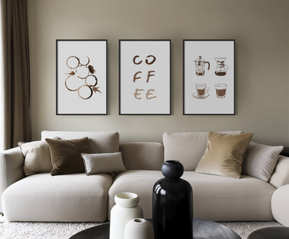 Caffeine Chronicles - A Coffee Lover's Wall Art Set, Set of 3, D049