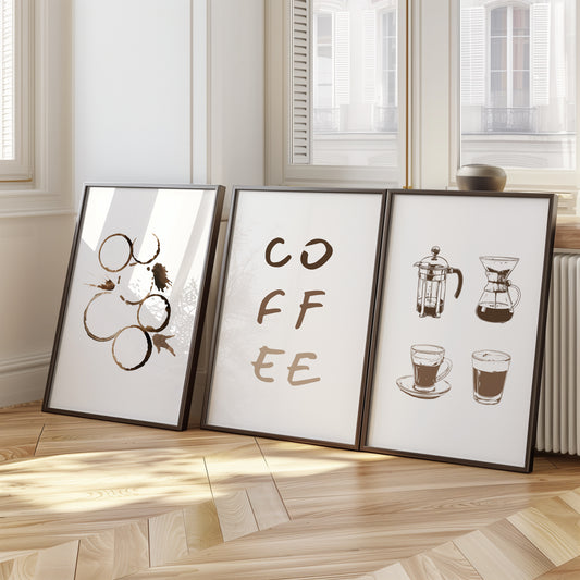 Caffeine Chronicles - A Coffee Lover's Wall Art Set, Set of 3, D049