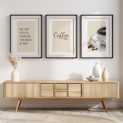 Strong Mornings: Neutral Coffee-Inspired Prints, Set of 3, D050