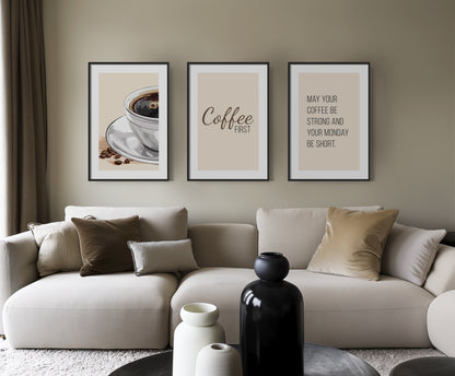 Strong Mornings: Neutral Coffee-Inspired Prints, Set of 3, D050