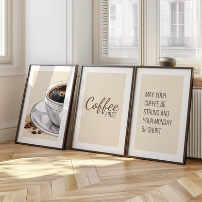 Strong Mornings: Neutral Coffee-Inspired Prints, Set of 3, D050