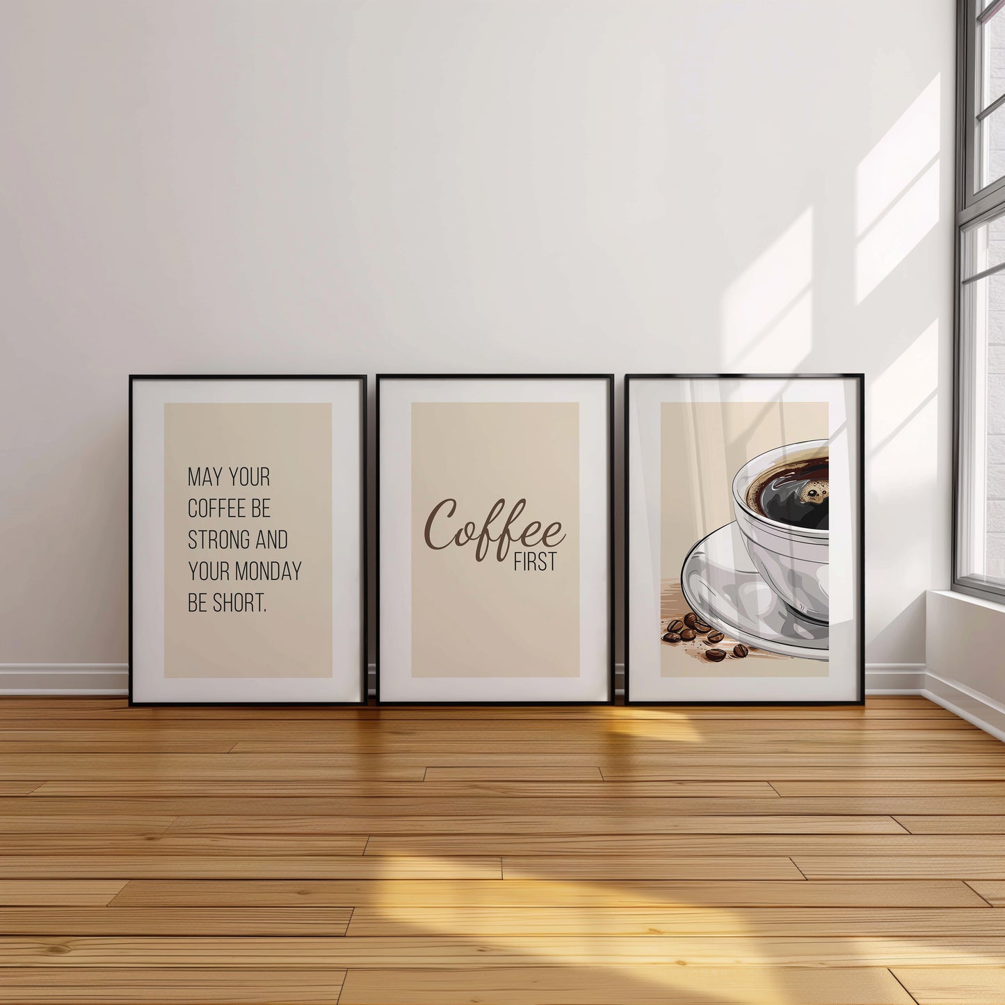 Strong Mornings: Neutral Coffee-Inspired Prints, Set of 3, D050