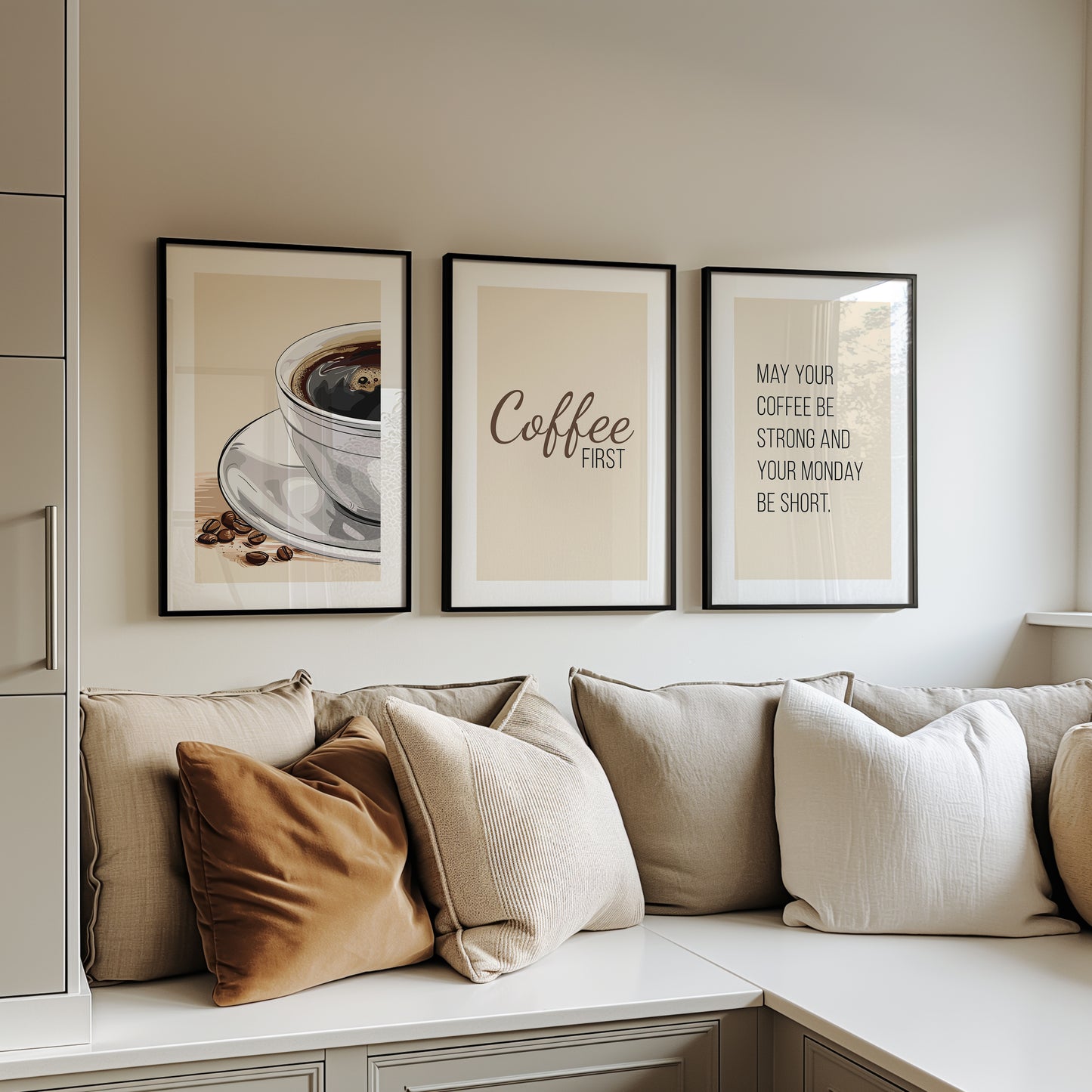 Strong Mornings: Neutral Coffee-Inspired Prints, Set of 3, D050