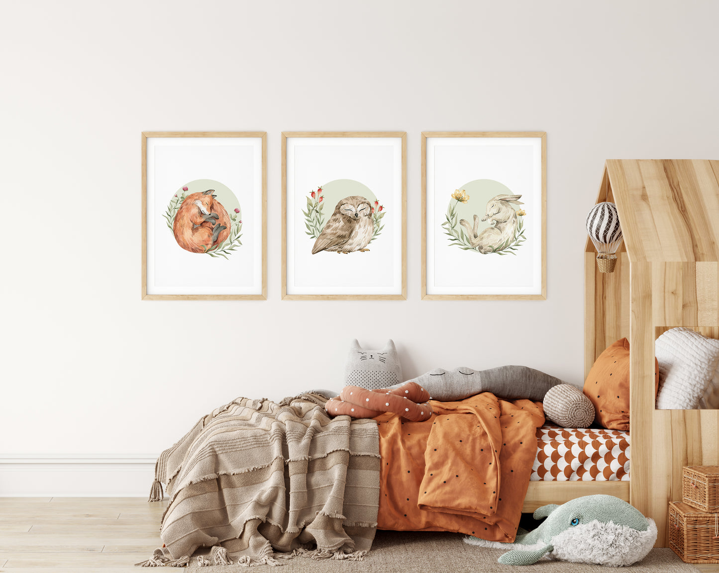 Forest Creatures Serenity: Animal Wall Art for Kids' Room, Set of 3, N051