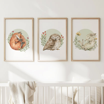 Forest Creatures Serenity: Animal Wall Art for Kids' Room, Set of 3, N051