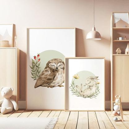 Forest Creatures Serenity: Animal Wall Art for Kids' Room, Set of 3, N051