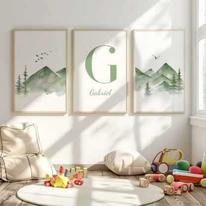 Custom Name Mountain Nursery Art, Set of 3 N053