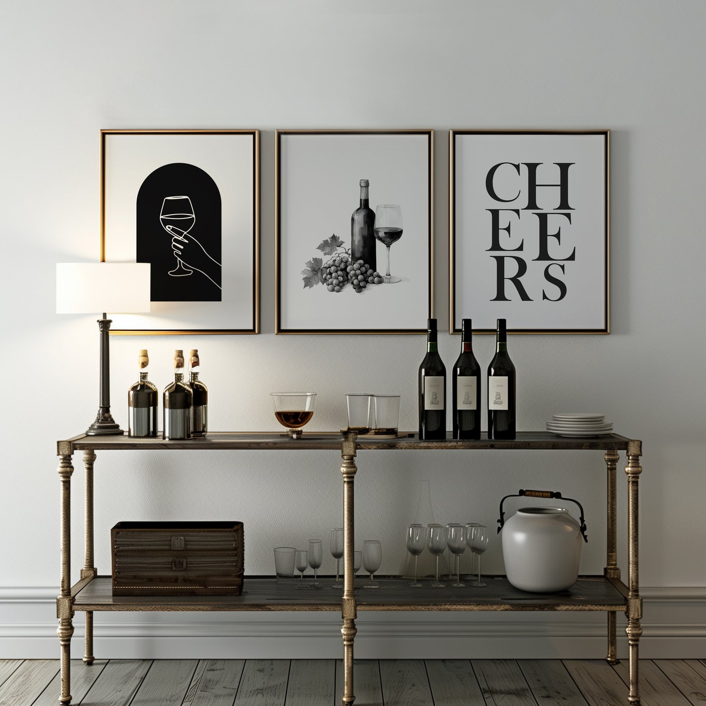 Modern Elegance Wine Poster, Set of 3, D054