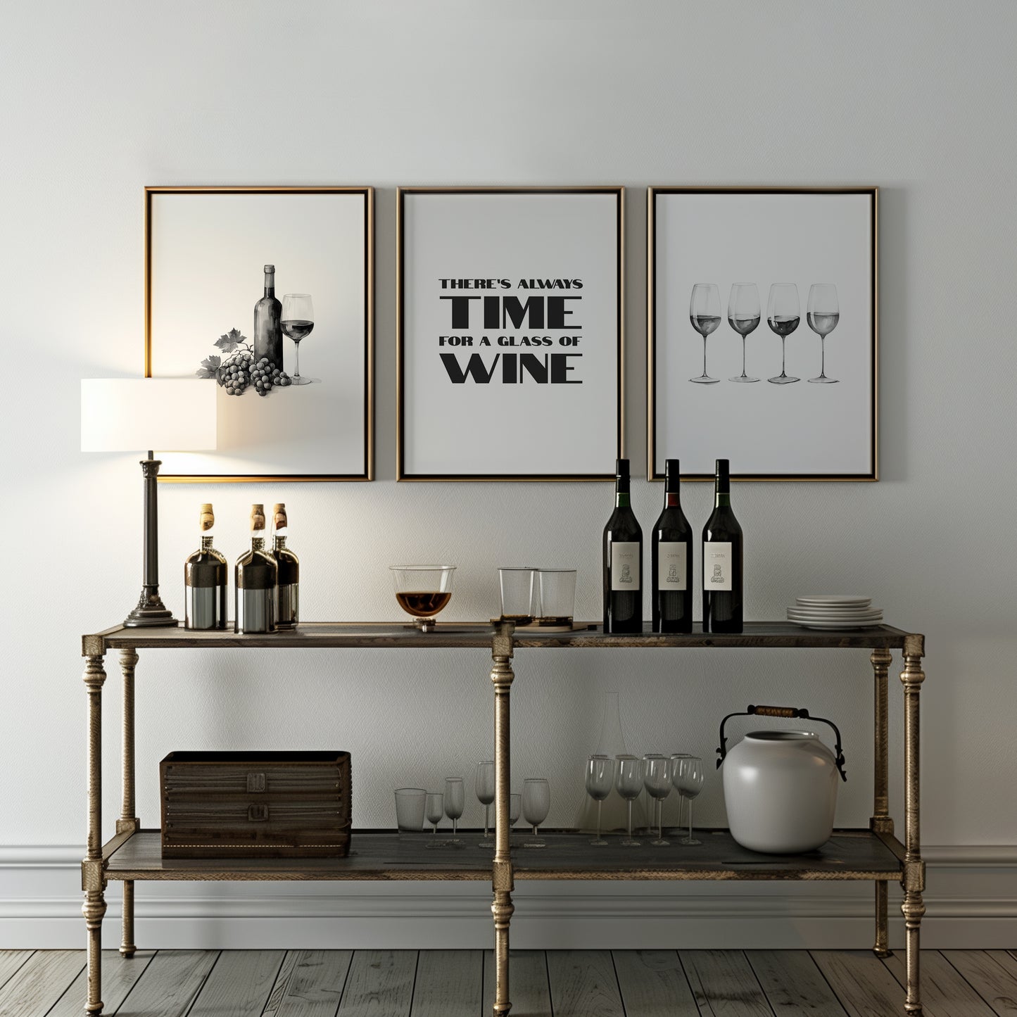 Wine O'Clock: Minimalist Elegance Wall Art, Set of 3, D055