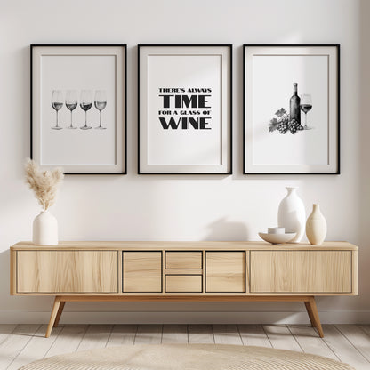 Wine O'Clock: Minimalist Elegance Wall Art, Set of 3, D055