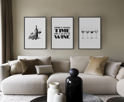 Wine O'Clock: Minimalist Elegance Wall Art, Set of 3, D055