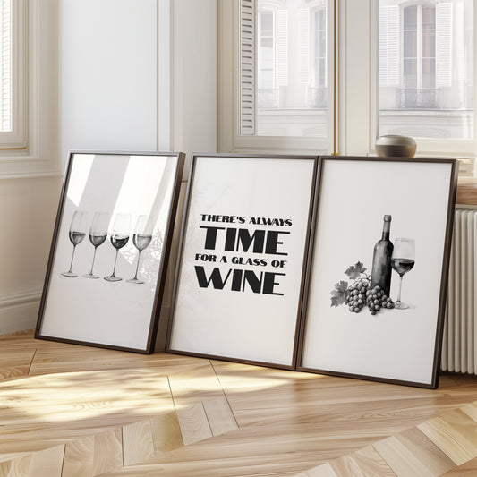 Wine O'Clock: Minimalist Elegance Wall Art, Set of 3, D055