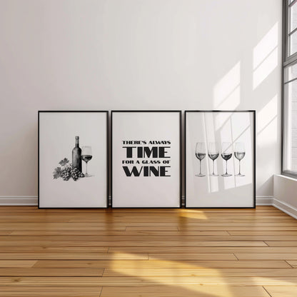 Wine O'Clock: Minimalist Elegance Wall Art, Set of 3, D055