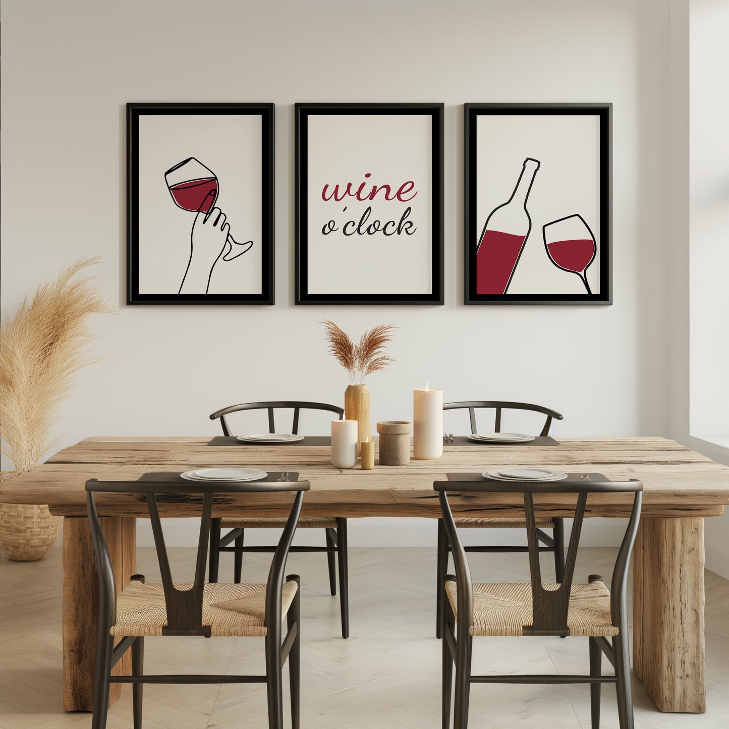 Crimson Whispers: A Symphony of Wine and Design, Set of 3, D056