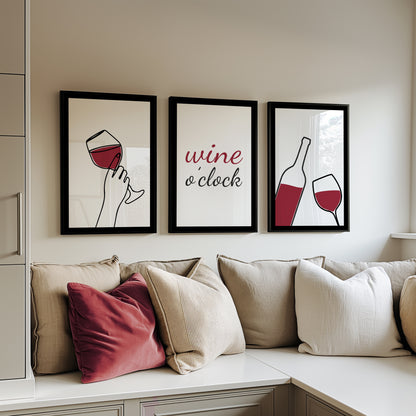 Crimson Whispers: A Symphony of Wine and Design, Set of 3, D056