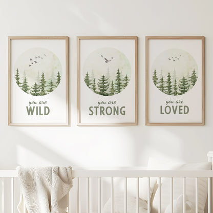 Empower Your Little One – Wild, Strong, Loved Nursery Prints, Set of 3, N056