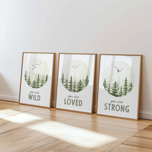 Empower Your Little One – Wild, Strong, Loved Nursery Prints, Set of 3, N056