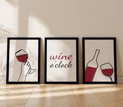 Crimson Whispers: A Symphony of Wine and Design, Set of 3, D056