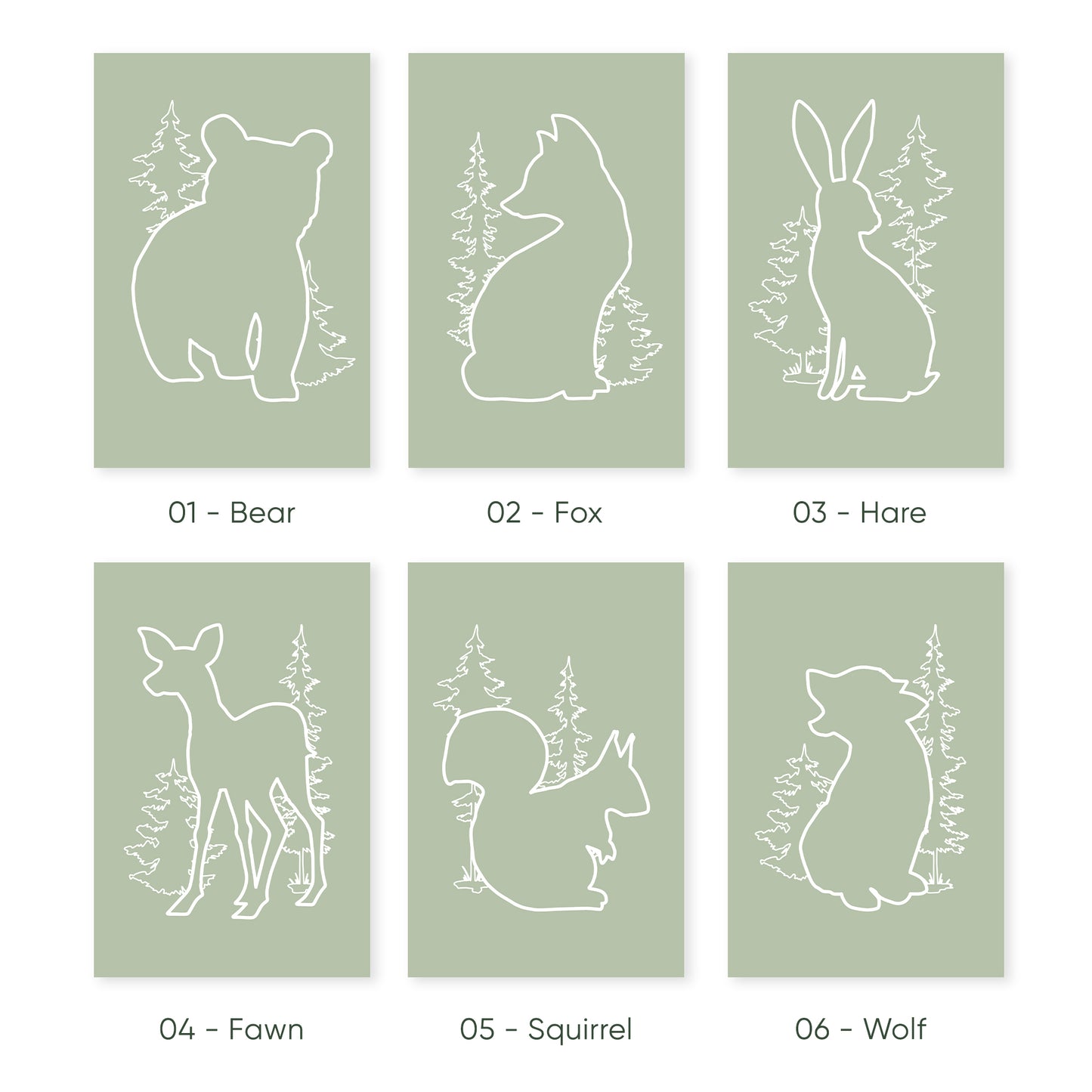 Woodland Silhouettes Trio: Wild & Free Forest Animals Poster Set, Set of 3, N059