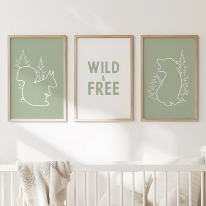 Woodland Silhouettes Trio: Wild & Free Forest Animals Poster Set, Set of 3, N059