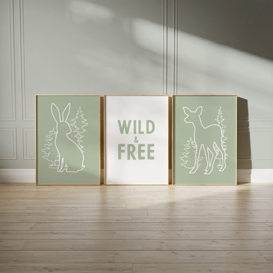 Woodland Silhouettes Trio: Wild & Free Forest Animals Poster Set, Set of 3, N059