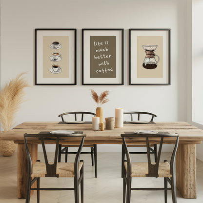 Morning Bliss Trio: Coffee Art for Your Cozy Space, Set of 3, D061