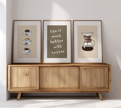 Morning Bliss Trio: Coffee Art for Your Cozy Space, Set of 3, D061