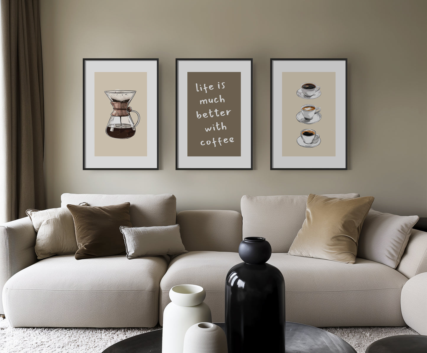 Morning Bliss Trio: Coffee Art for Your Cozy Space, Set of 3, D061