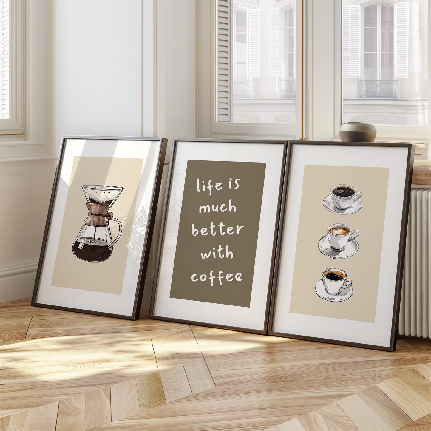 Morning Bliss Trio: Coffee Art for Your Cozy Space, Set of 3, D061