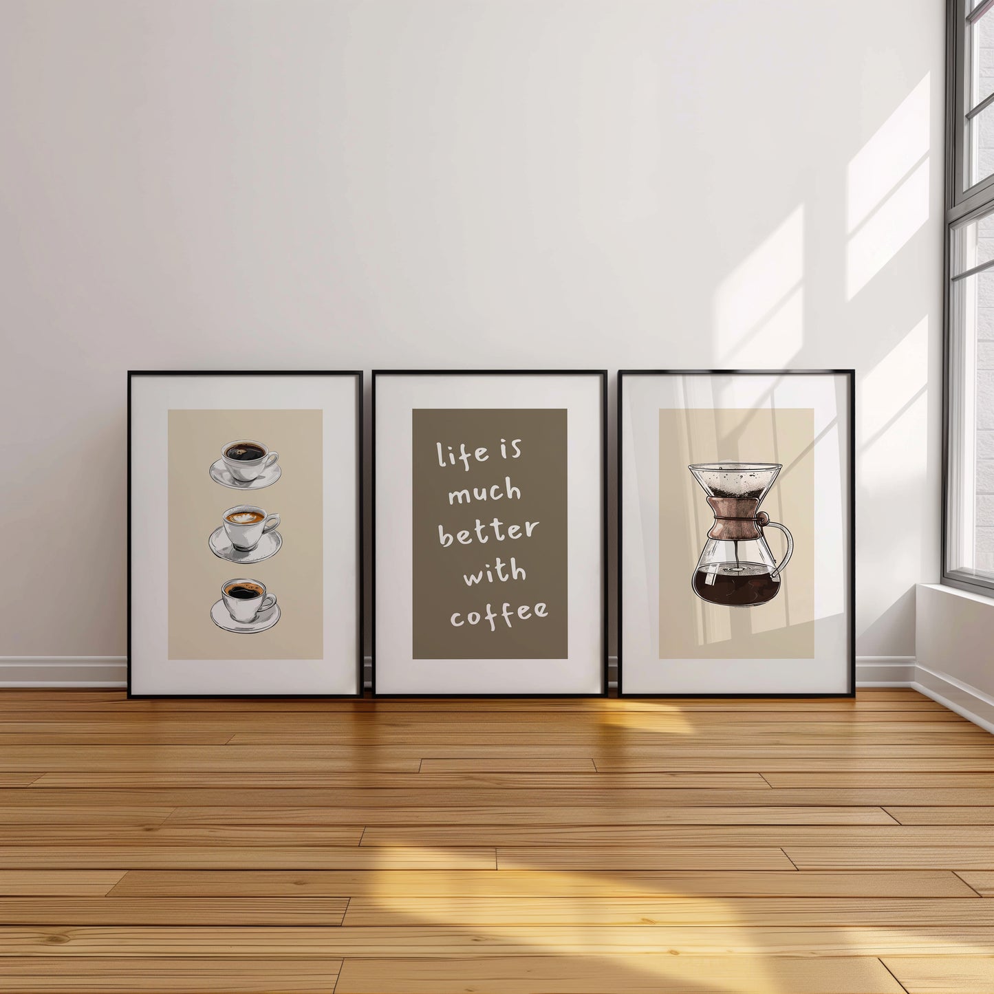 Morning Bliss Trio: Coffee Art for Your Cozy Space, Set of 3, D061