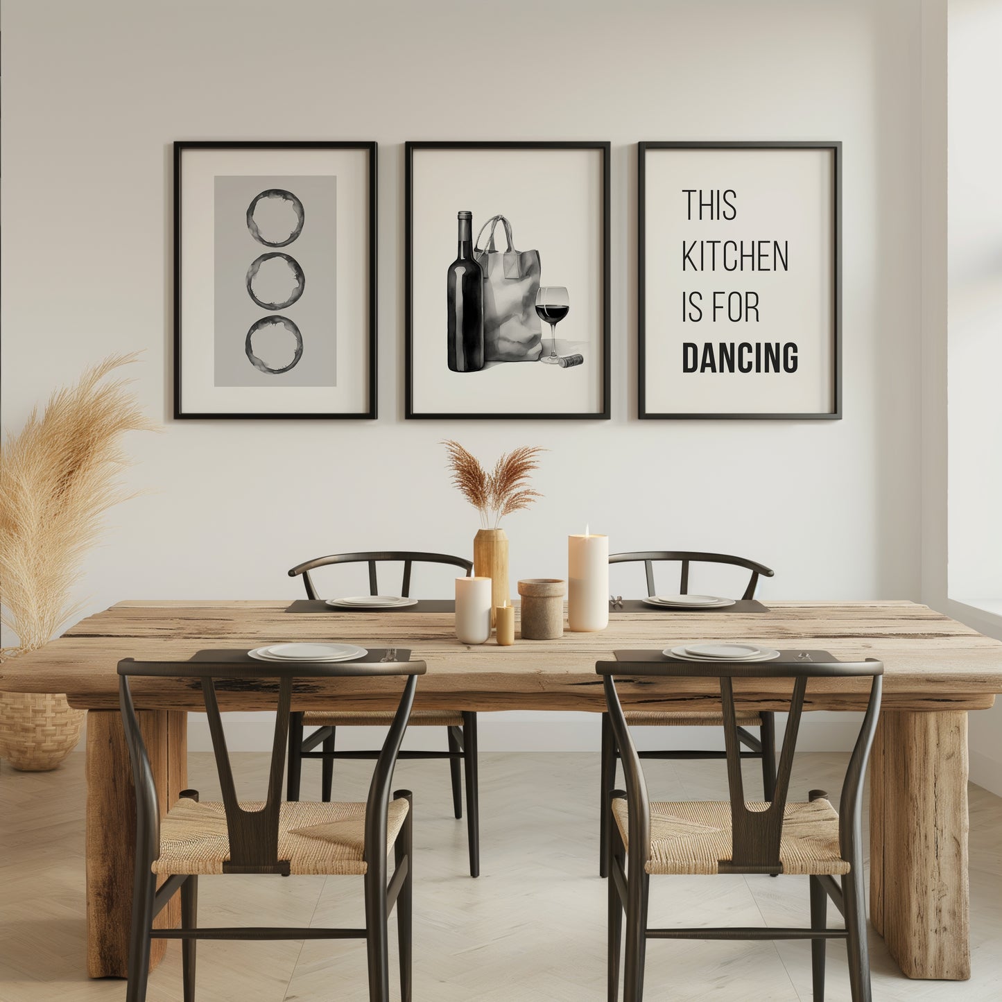 Monochrome Kitchen Moments: Wine & Rhythm, Set of 3, D062