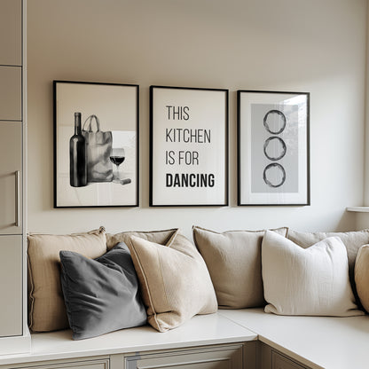 Monochrome Kitchen Moments: Wine & Rhythm, Set of 3, D062