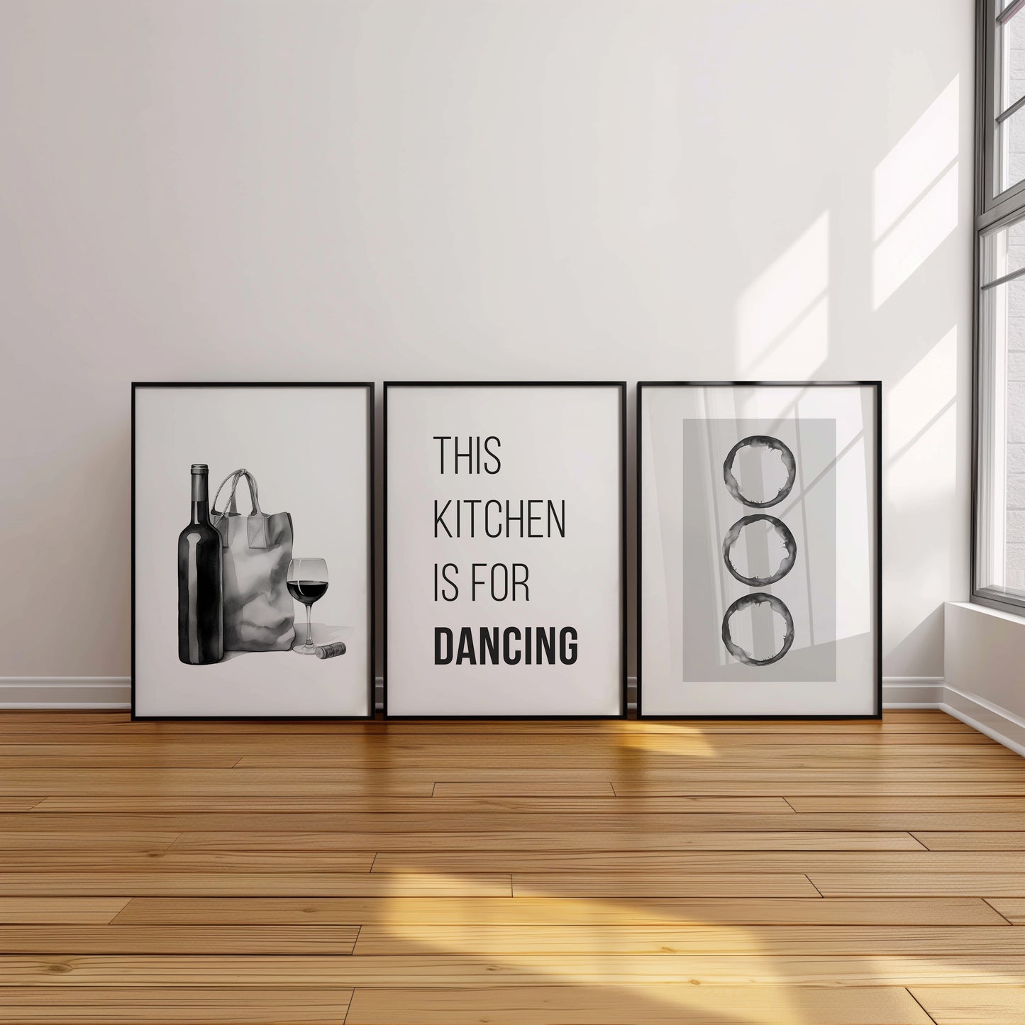 Monochrome Kitchen Moments: Wine & Rhythm, Set of 3, D062