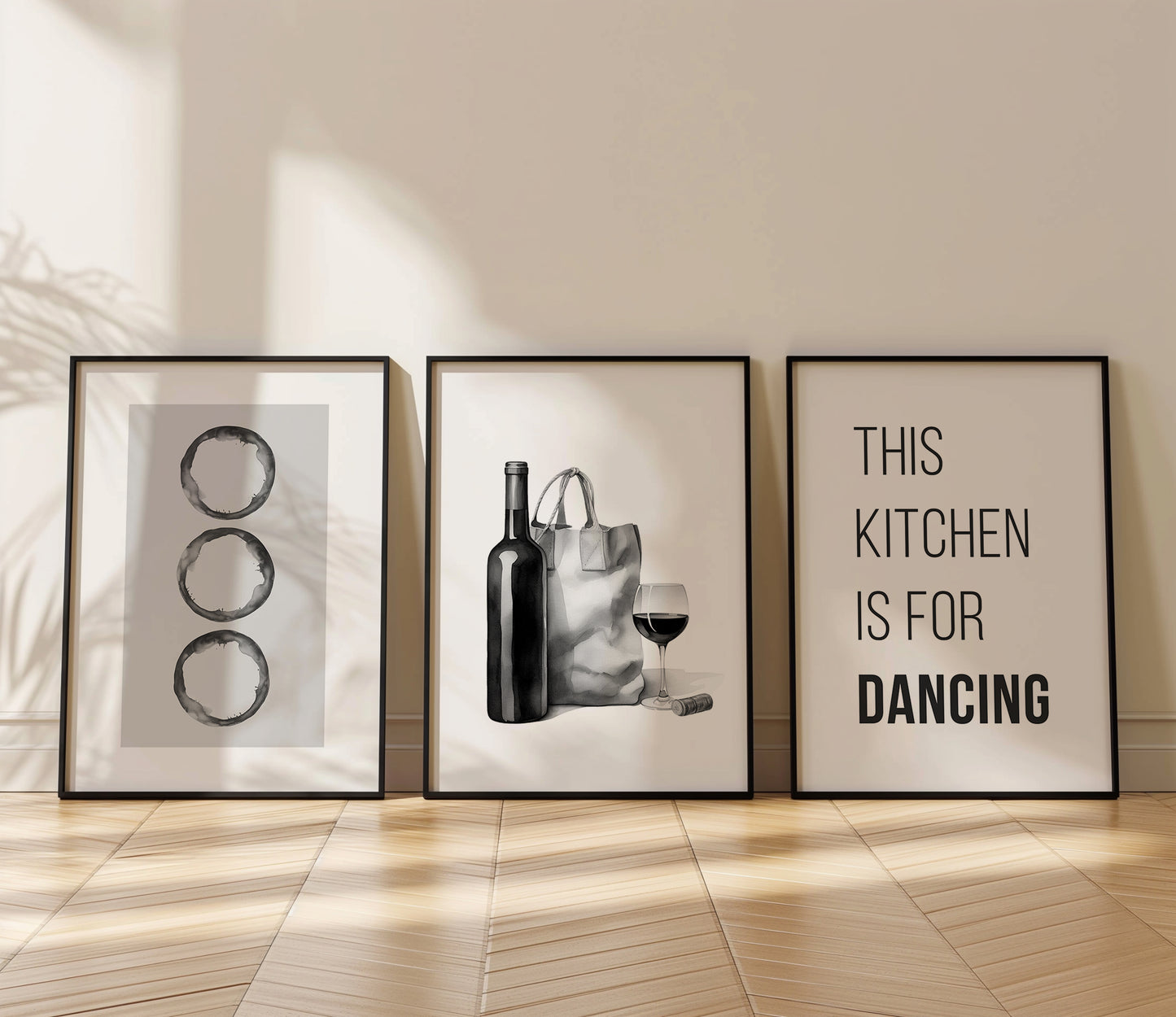 Monochrome Kitchen Moments: Wine & Rhythm, Set of 3, D062