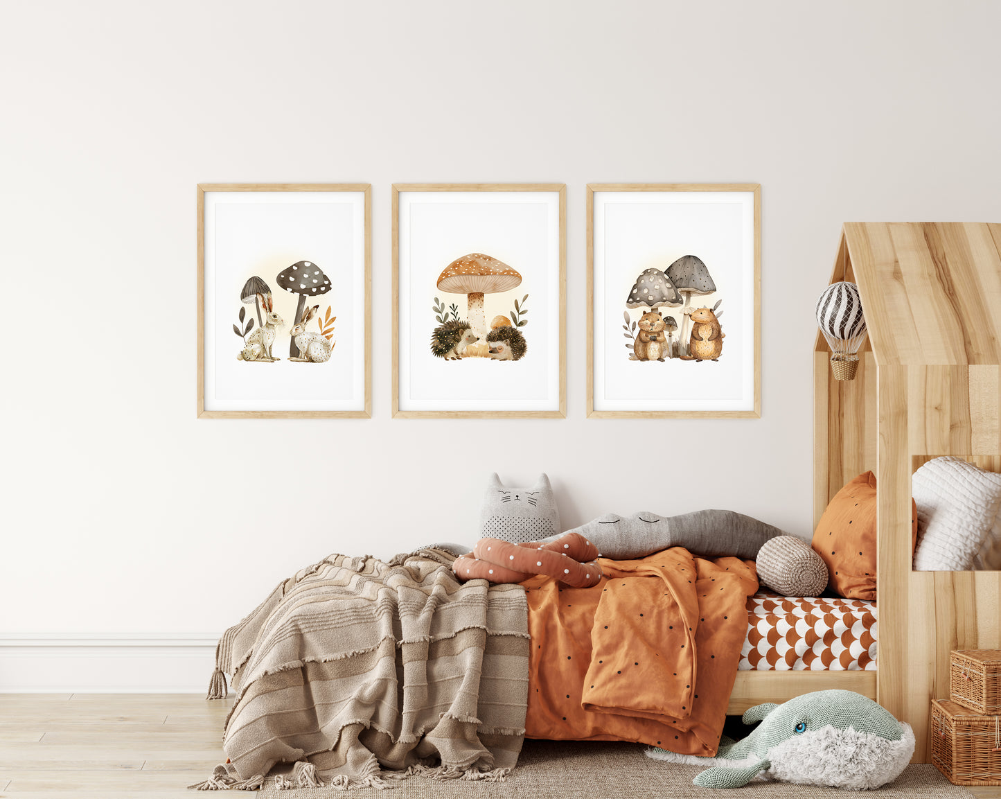 Woodland Mushroom Friends Nursery Art Set, Set of 3, N063