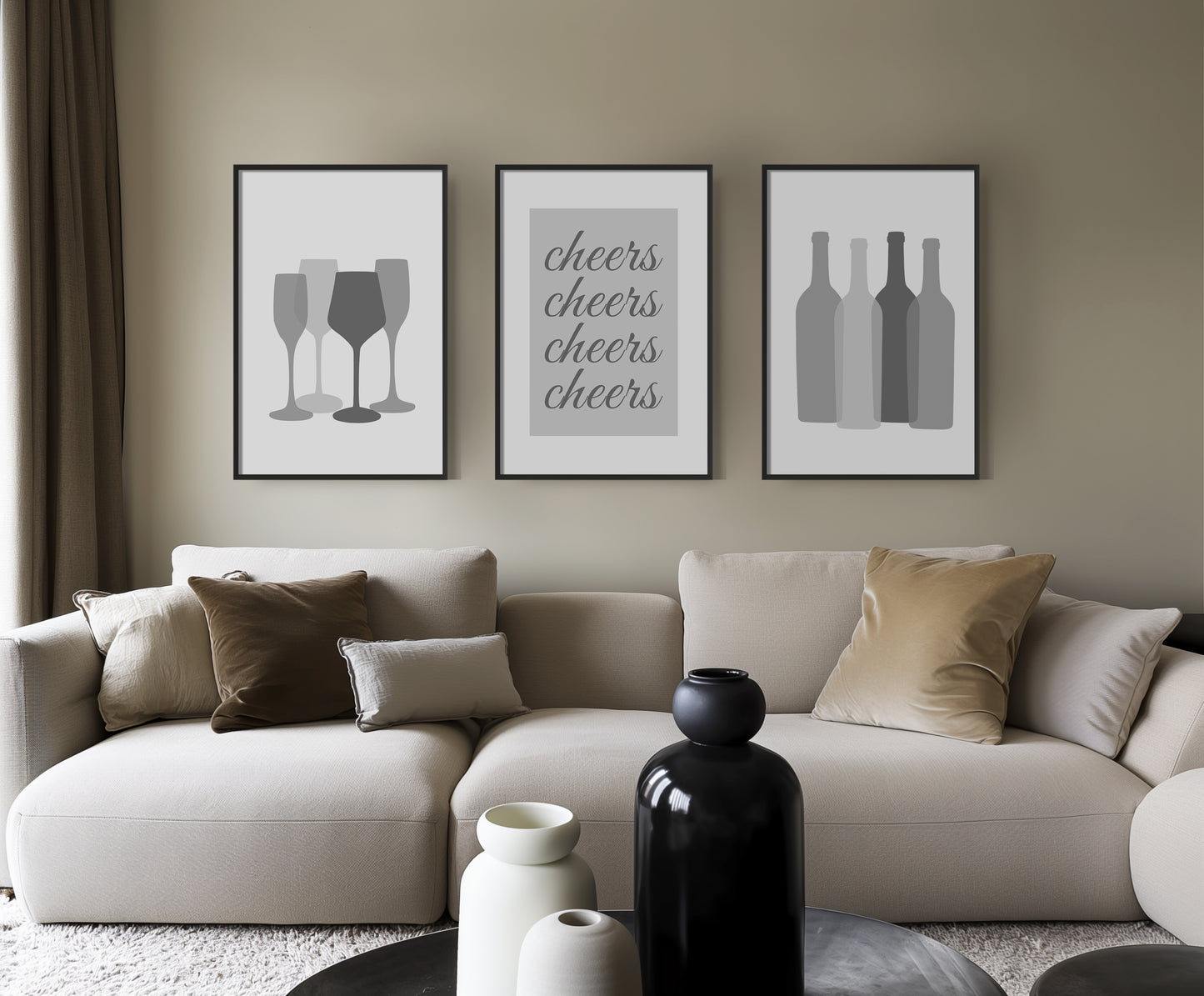 Cheers in Style: Modern Monochrome Bar Prints, Set of 3, D063