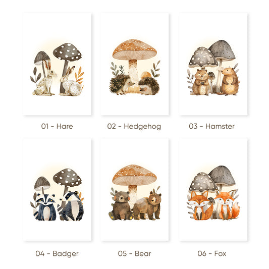 Woodland Mushroom Friends Nursery Art Set, Set of 3, N063