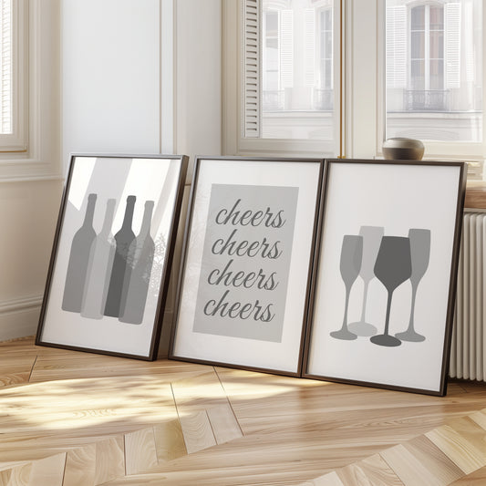 Cheers in Style: Modern Monochrome Bar Prints, Set of 3, D063