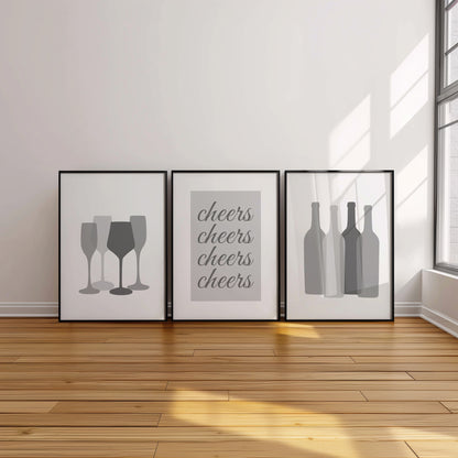 Cheers in Style: Modern Monochrome Bar Prints, Set of 3, D063