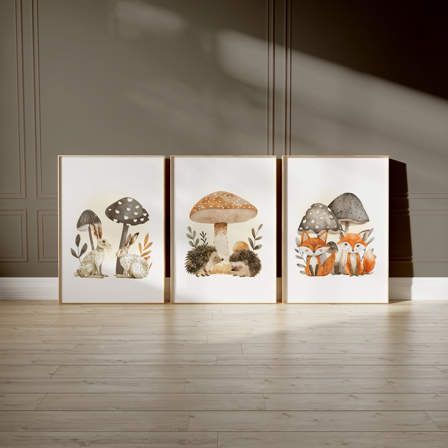 Woodland Mushroom Friends Nursery Art Set, Set of 3, N063