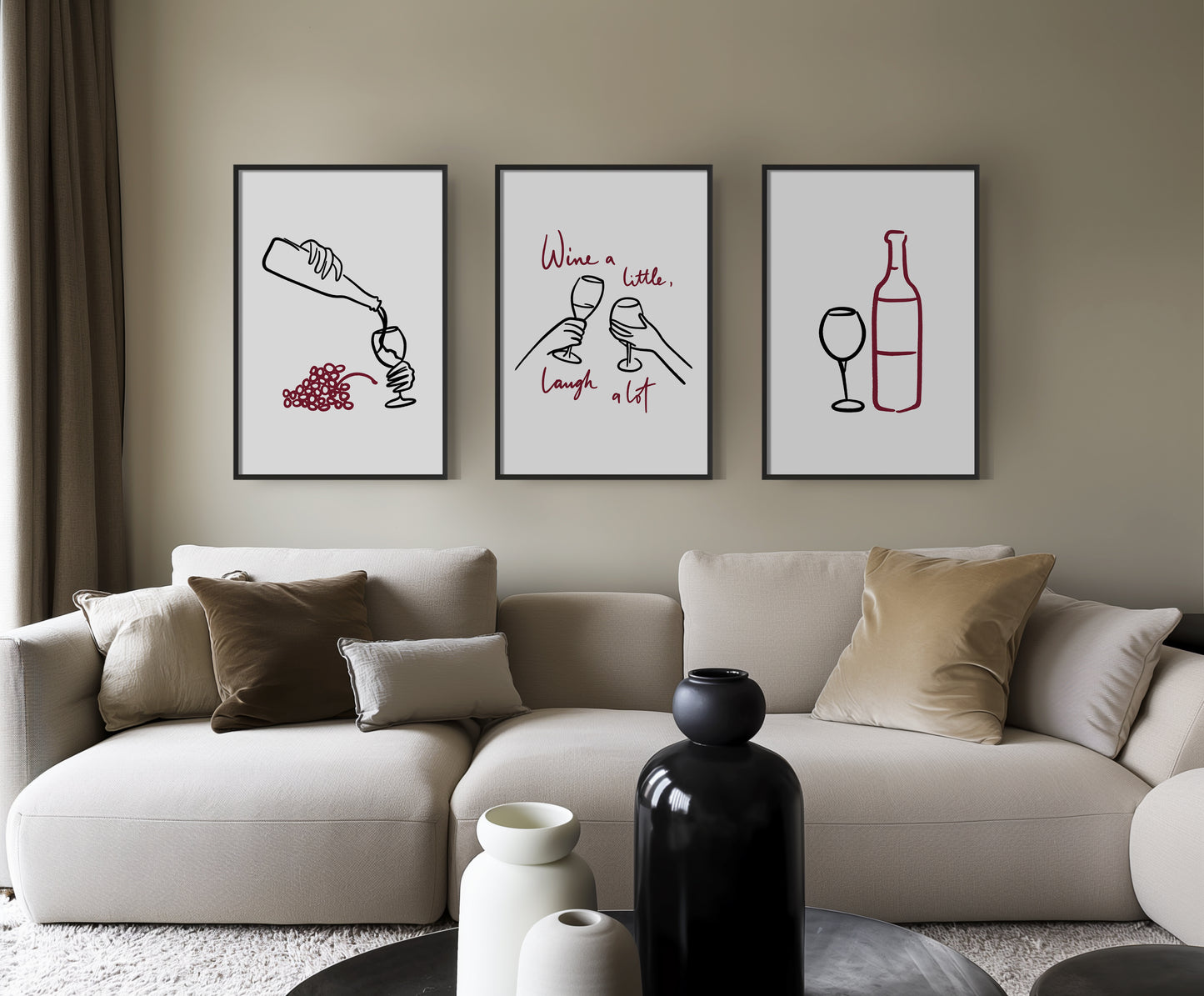 The Wine Whisperers: A Minimalist Tribute to Life’s Sweet Sips, Set of 3, D064