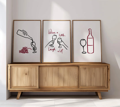 The Wine Whisperers: A Minimalist Tribute to Life’s Sweet Sips, Set of 3, D064