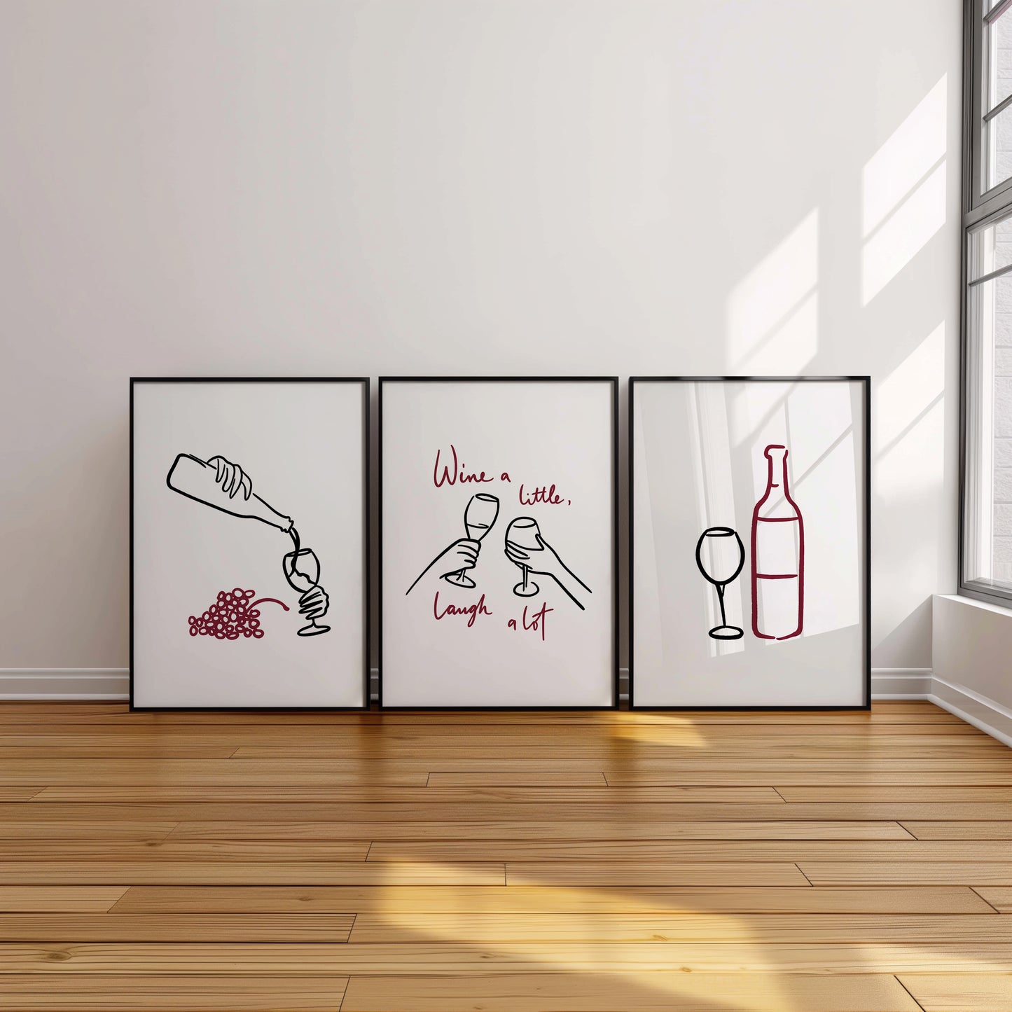 The Wine Whisperers: A Minimalist Tribute to Life’s Sweet Sips, Set of 3, D064