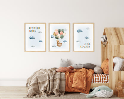 Adventure Awaits – Little Explorer Nursery Wall Art, Set of 3, N065