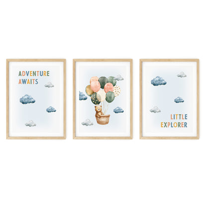 Adventure Awaits – Little Explorer Nursery Wall Art, Set of 3, N065