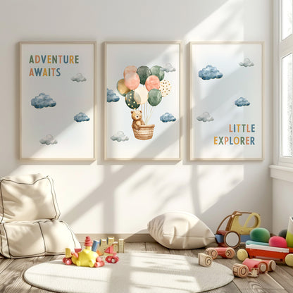 Adventure Awaits – Little Explorer Nursery Wall Art, Set of 3, N065