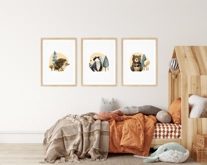 Whimsical Woodland Friends: Animal Nursery Prints, Set of 3, N066